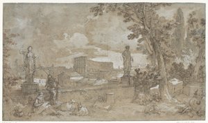 Vy över en del av Farnesian Gardens på Palatine Hill i Rom av Charles Joseph Natoire