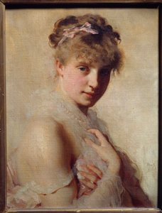 Porträtt av en ung flicka. Målning av Charles Chaplin (1825-1891)