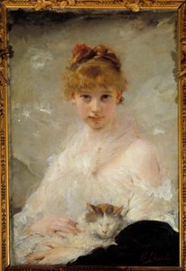 Ung flicka med katt Målning av Charles Chaplin (1825-1891) 1800-talets Compiegne, National Museum of the Castle