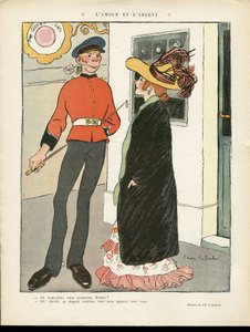 Illustration av Chas-Laborde (1886-1941) i Le Lire, 27/07/12 - Kärlek och pengar - England Storbritannien, Kärlek, Mode, Hatt