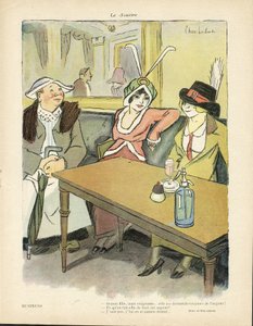 Illustration av Chas-Laborde (1886-1941) i Le Smile, nr 9, 27/02/13 - Företag - Restaurangkaféer, Mode, Hatt - Cupidite, Girighet - Kvinnor av Charles Laborde