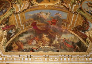 Holland accepterar fred och lösgör sig från det heliga romerska riket och från Spanien 1678, takmålning från Galerie des Glaces av Charles Le Brun