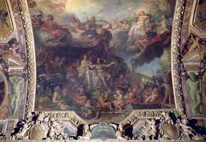 Kung Ludvig XIV (1638-1715) Regerade ensam 1661, takmålning från Galerie des Glaces av Charles Le Brun
