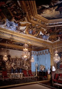 Musernas salong, slottet Vaux Le Vicomte (Vaux-Le-Vicomte). Dekor av Charles Lebrun (Le Brun) (1619-1690) av Charles Le Brun