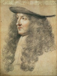 Porträtt Huvud av kung Ludvig XIV, ca 1663 (svart, röd och vit krita på papper)