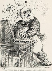 Karikatyr av Charles Camille Saint-Saens, fransk kompositör, pianist och organist av Charles Leandre