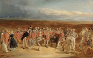 Den färdiga sketchen för The Golfers: A Grand Match som spelas på St. Andrews Links av Sir David Baird, Bt. och Sir Ralph Anstruther, Bt. av Balcaskie, mot Major Playfair och John Campbell, Esq., av Glensaddell, 1850 av Charles Lees