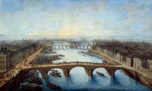 Cavaliervy över Paris intagen över Pont Royal 1741 Målning av Charles Grevenbrock (? -1758) 1741 Sön. 0,96x1,62 m Paris, musee Carnavalet - Panoramautsikt över Paris över Pont Royal 1741. Målning av Charles Grevenbroeck (? -1758)