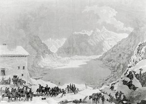 Franska armén av förste konsul Napoleon Bonaparte (1769-1821) vid Great St Bernard Pass Hospice, 20 maj av Charles Louis Lucien Muller
