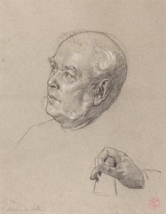 Huvud och hand av en man som kastar tärningar av Charles Louis Lucien Muller