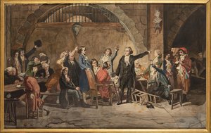 Girondinernas sista farväl, 31 oktober 1793, vid Conciergerie-fängelset - Girondinernas sista farväl, av Mueller, Charles Louis (1815-1892). Akvarell på papper. Privat samling