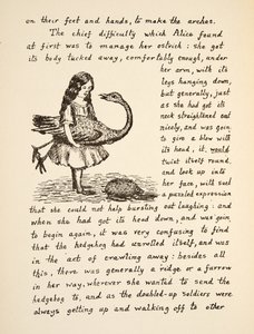 Alice holding her Ostrich, illustration from Alices Adventures Under Ground, pub. 1886 (facsimile) av Charles Lutwidge Dodgson