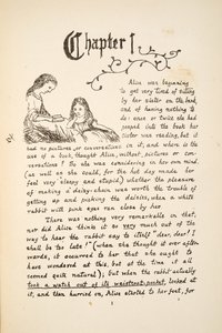 Alice med sin syster, illustration från Alices Adventures Under Ground, pub. 1886 (faksimil) av Charles Lutwidge Dodgson
