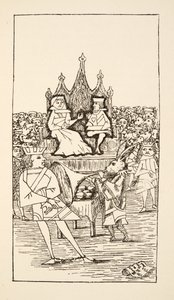 Rättegång av hjärtans knep, illustration från Alices Adventures Under Ground, pub. 1886 (faksimil) av Charles Lutwidge Dodgson