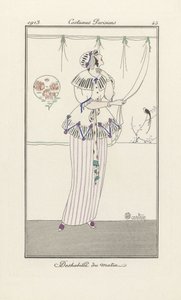 Morgon negligé, från Costumes Parisien, pub.1913 (stenciltryck) av Charles Martin