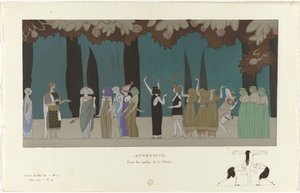 Gazette du Bon Ton, 1914 - nr 5, pl 43: Afrodite / I gudinnans trädgårdar (titel på objektet)