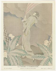 Gazette du Bon Ton 1923, nr 5, pl. 23: The Emerald Woman - Tiger coat, av Max-Leroy (titel på objektet) av Charles Martin