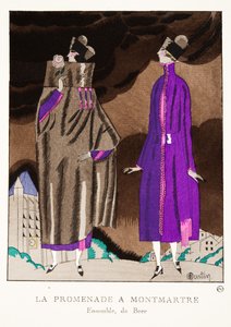 La Promenade a Montmartre, från en samling modeplattor, 1920 (pochoirtryck) av Charles Martin