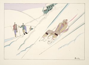 Släde, från Sports & Entertainment, pub. 1914 (stenciltryck) av Charles Martin