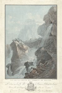 Utsikt över vattenfallet Gelten Utsikt över Chute du Torrent de Gelten (titel på objekt) Enastående utsikt över bergen i Schweiz (serietitel)