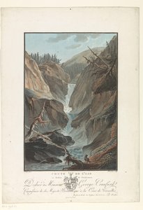 Floden Waterval van de Aare Fall of the Aare ovanför Gutdannen (titel på objekt) Anmärkningsvärd utsikt över bergen i Schweiz (serietitel) av Charles Melchior Descourtis