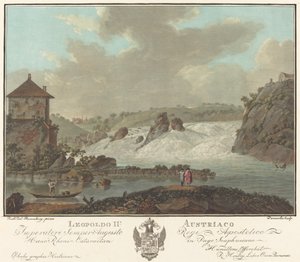 Schaffhausens fall av Charles Melchior Descourtis after Friedrich Rosenberg after Johann Heinrich Troll