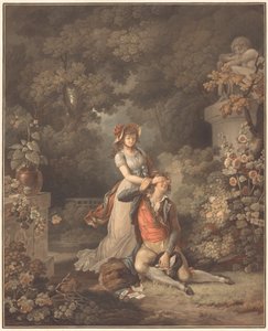 Den förvånade älskaren av Charles Melchior Descourtis after Jean Frederic Schall