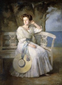 Porträtt av en dam som bär en blå klänning av Charles Mendelssohn Horsfall