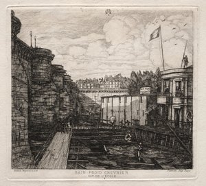 Chevrers anläggning för kallbadhus, Paris av Charles Meryon