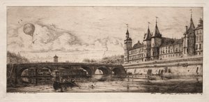 Etsningar av Paris: Exchange Bridge av Charles Meryon