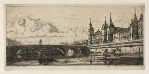 Etsningar av Paris: Exchange Bridge av Charles Meryon