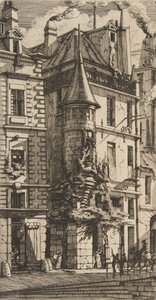Hus med ett torn, rue de la Tixéranderie, Paris, 1852. av Charles Meryon