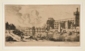 Pavillon de Mademoiselle och en del av Louvren [The av Charles Meryon