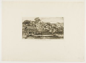 Infödingarnas baracker och hyddor i Akaroa, Banks halvö, 1845 av Charles Meryon