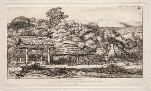 Inhemska lador och hyddor på Akaroa, Banks Peninsula, 1845, 1865. av Charles Meryon