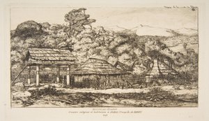 Inhemska lador och hyddor vid Akaroa, Banks Peninsula, 1845, ur "Resan till Nya Zeeland (1842-46)" av Charles Meryon