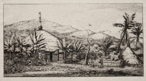 Nya Kaledonien: Stor inhemsk hydda på vägen från Balade till Puebo, 1845 av Charles Meryon