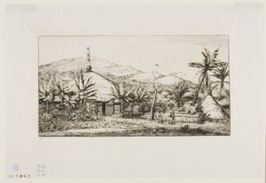 Nya Kaledonien: Stor inhemsk hydda på vägen från Balade till Puépo, 1845 av Charles Meryon