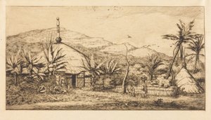 Nya Kaledonien: Stor infödingshydda längs vägen från Balade till Puebo, 1845 (New Caledonia: Large Native Hut on the Road from Balade to Puebo, 1845)