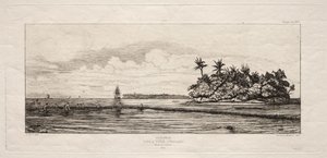 Oceanien: Fiske nära öar med palmer i Uea eller Wallis Group, 1845 av Charles Meryon