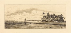 Oceanien, småöar vid Uvea (Wallis); Fiske med palmer, 1845 av Charles Meryon