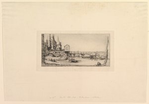 Pont-au-Change gångbro, efter branden 1621. Spången ersattes tillfälligt..., 1860. av Charles Meryon