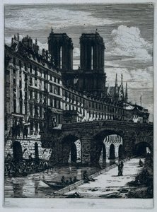 Liten bro över Seine i Paris Lilla bron Etsningar på Paris (serietitel) av Charles Meryon