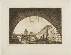 Pont-Neuf och Samaritaine sett från under den första bågen av Pont-au-Change, Paris av Charles Meryon