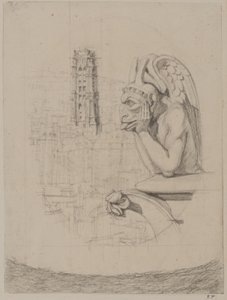 Studie till ”Le Stryge”: Kimeran och Saint-Jacques-tornet av Charles Meryon