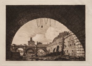 Den nya bron och Samaritaine sett från under den första bågen..., 1855. av Charles Meryon