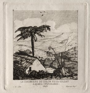 Den gamla soldatens nybyggares hydda i Akaroa, 1845 av Charles Meryon
