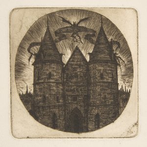 Den gamla porten till Palais de Justice, Paris, frontespis till "Etsningar av Paris" av Charles Meryon