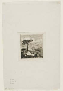 Den gamle soldatens halmtakstäckta stuga, Akaroa, 1845 av Charles Meryon