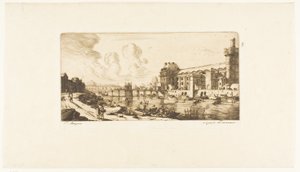 "Pavillon de Mademoiselle" och en del av Louvren av Charles Meryon